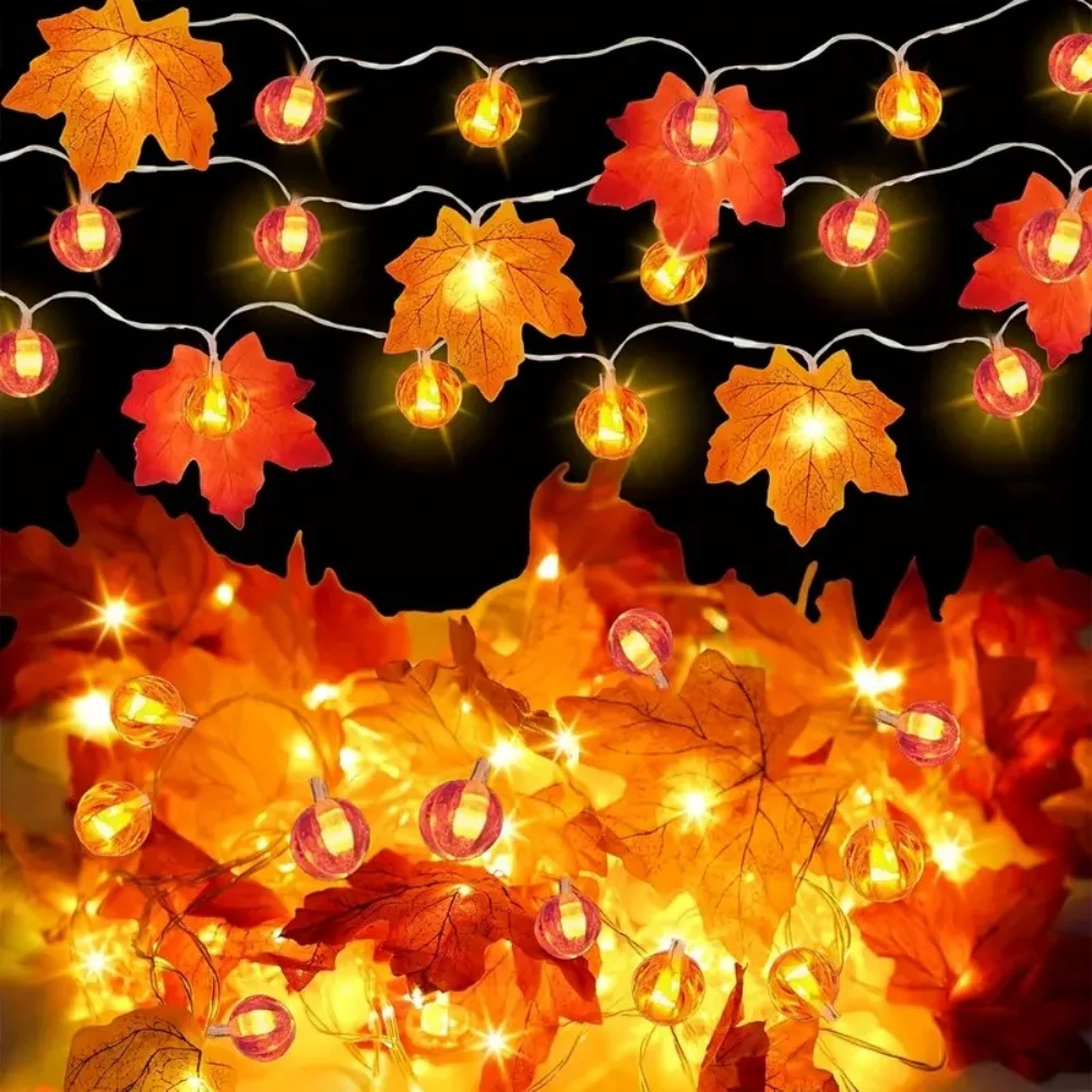 

Halloween Pumpkin Maple Leaf LED String Lights Autumn Fall Harvest Festival Fairy Lights for Bedroom Window Party Garden Decor