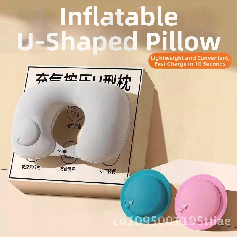 

Inflatable U-Shaped Neck Pillow Portable Travel Napping Pillow Silver Moon/Gray Navy Blue Modern Minimalist Design