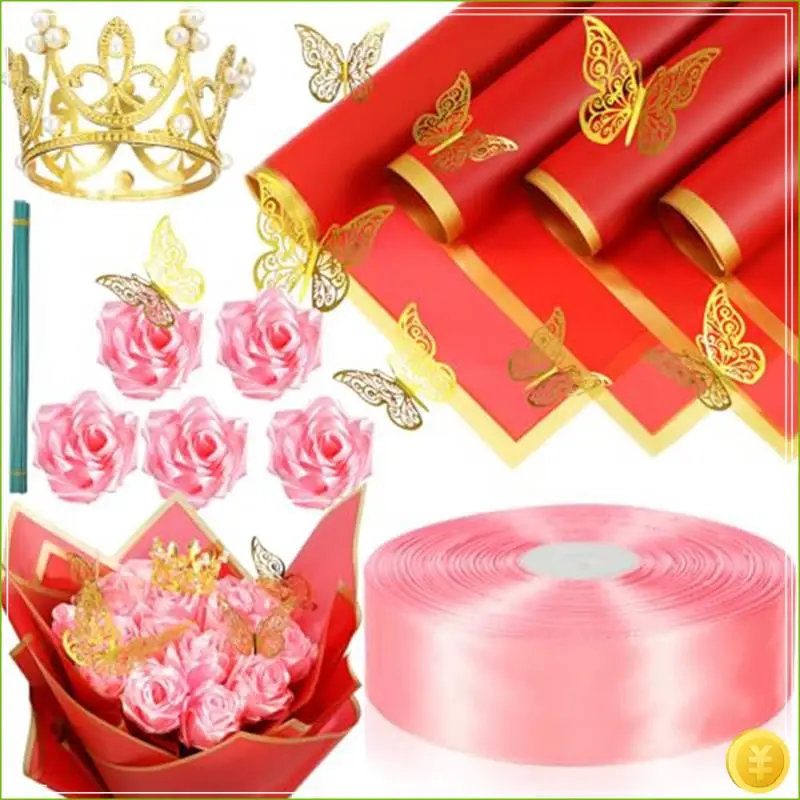 Artificial Roses Bouquet Flowers Bouquet Wrapping Paper Flower Wrapping Paper Pink