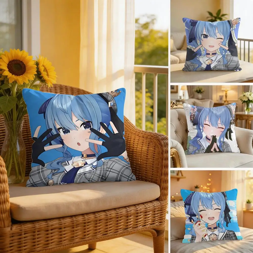 Hoshimachi Suisei H-hololive Cushion Cover Wrinkle-Resistant Short Plush Cushion Covers Breathable Machine-Washable