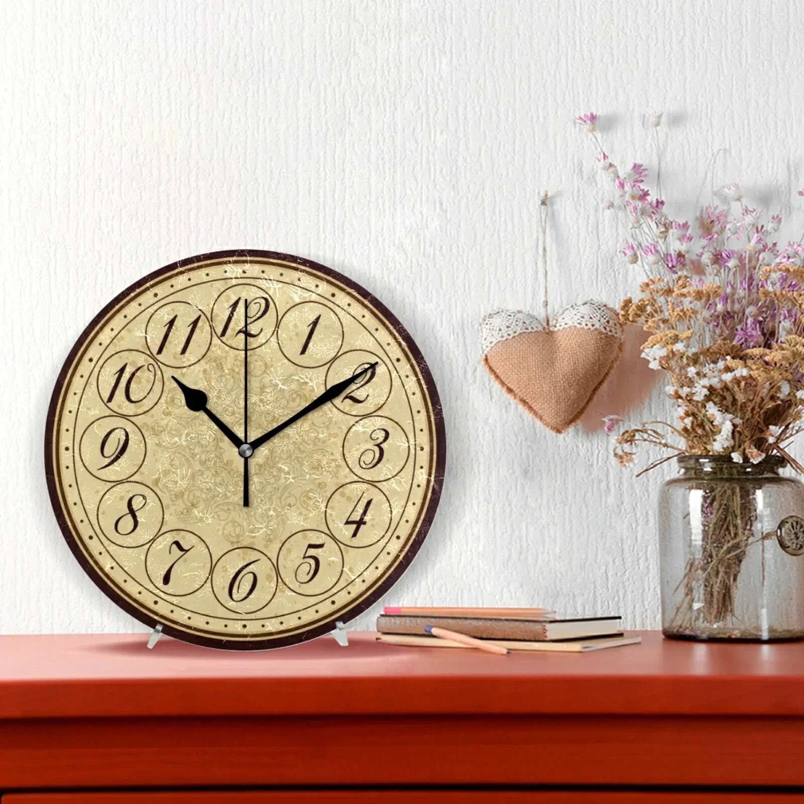 Nostalgic Retro Round Wall Clock Home Decor Non-Ticking Silent Wall Watch Vintage Quiet Desk Clock For Living Room Bedroom