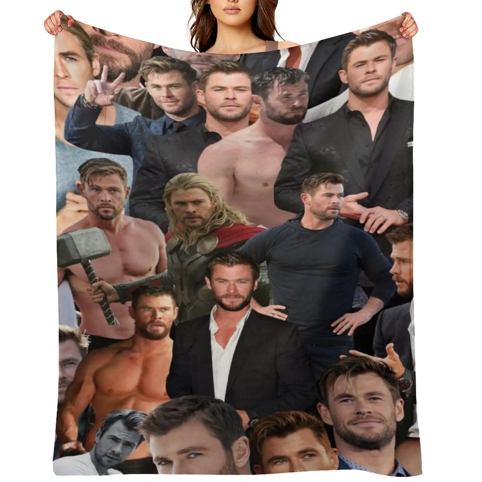 

chris hemsworth collage Throw Blanket bed plaid Cute Plaid Thermal Custom Blankets