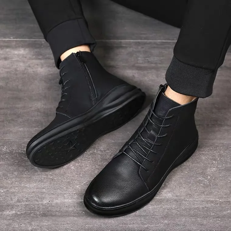 أحذية رجالية من الجلد الطبيعي لخريف وشتاء 2025 أحذية عمل غير رسمية عالية الجودة على الطراز البريطاني أحذية جلدية متوسطة الجودة #4