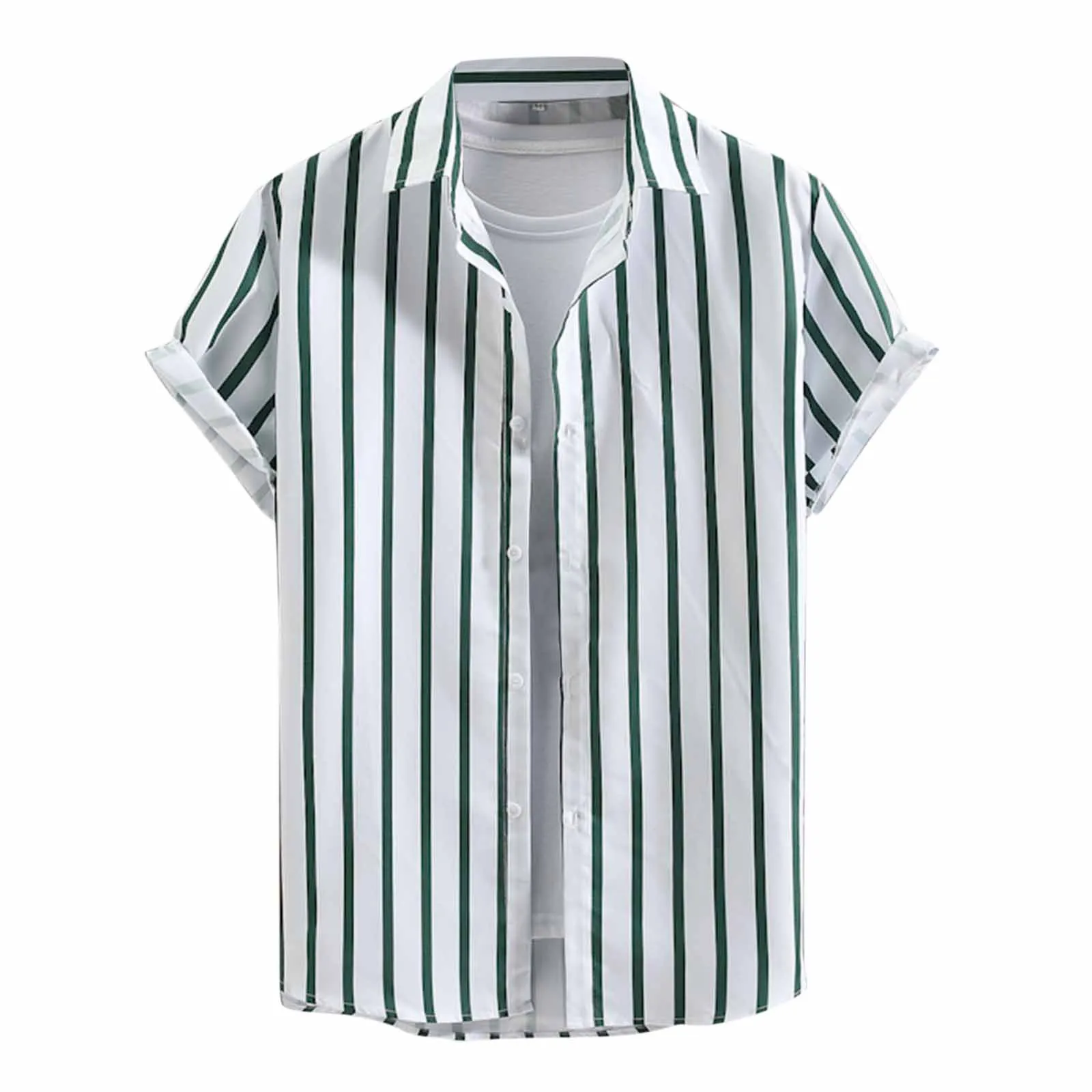 

Men'S Shirt Workwear Stripe Shirts Baggy Blouses Casual Tops Summer Spring Lapel Comfort All Match Short Sleeves Camisas