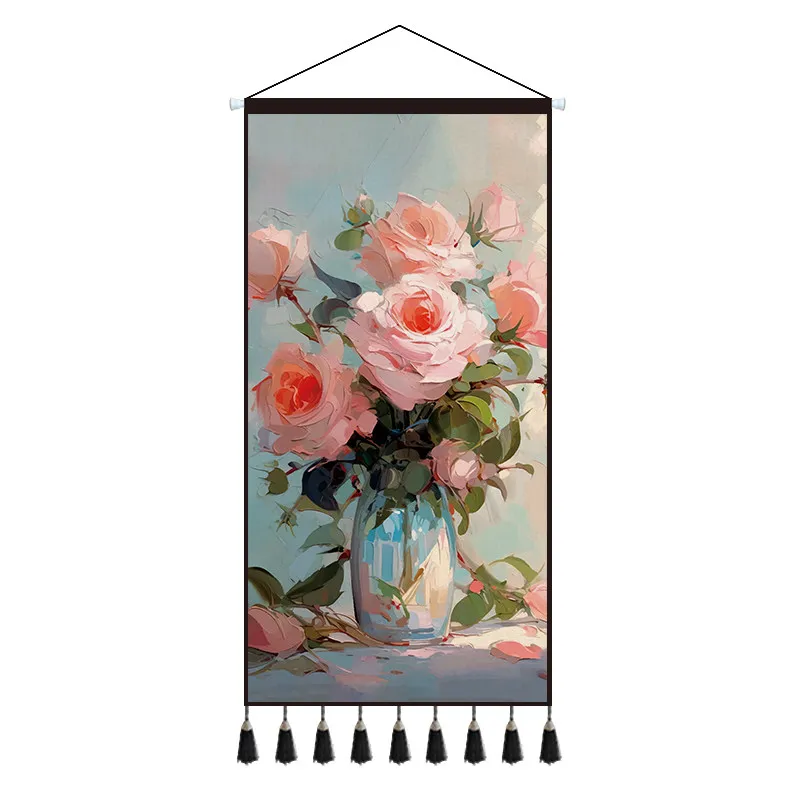 Scandinavian Sunflower Rose Tapestry Wall Hanging - Nordic Floral Wall Art, Aesthetic Room Decor for Living Room and Bedroom