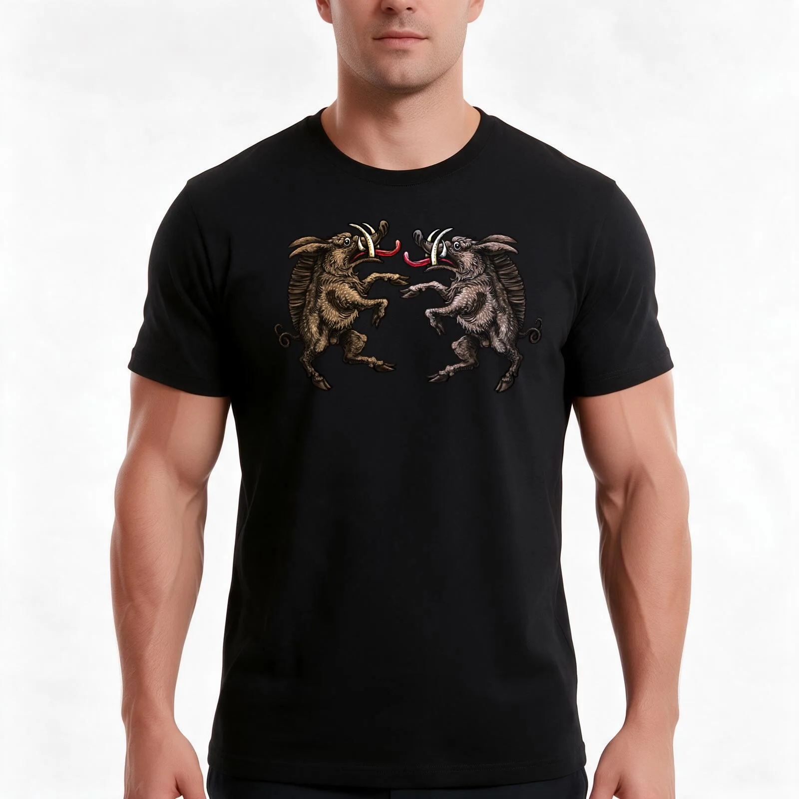 Medieval Heraldry: Pugilistic Boars T-Shirt Summer Casual Cotton Tee Oversized Streetwear Tops Vintage Graphic Print