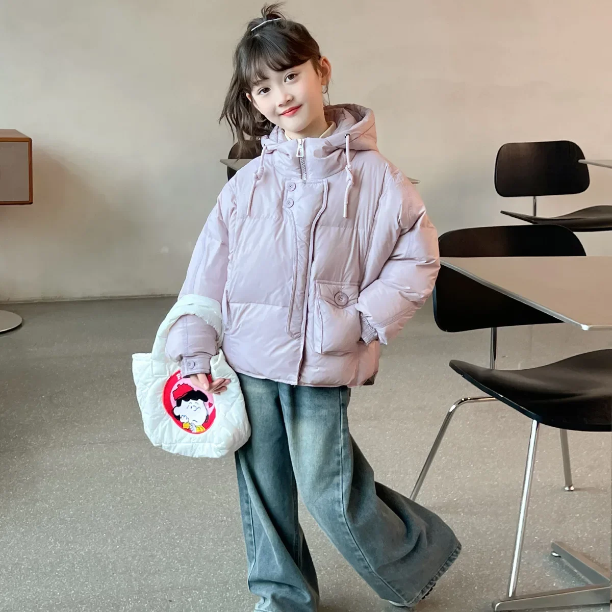 Fashion Shiny Children Winter Coat For Girls Parka Down Cotton Jacket Waterproof Teens Fur Hooded Outwear Kids Snowsuit TR311 image 3
