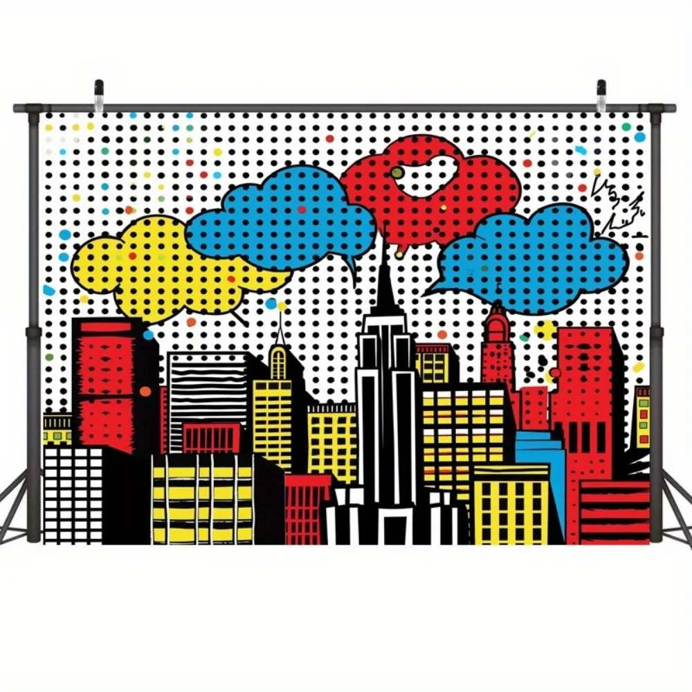 Superhero City skyline background Polyester photography banner studio booth and party decorations