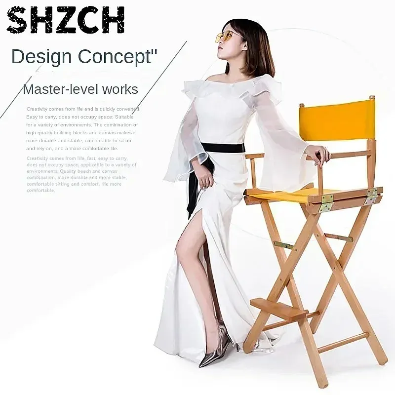 Versatile Solid Wood Director Chair Folding Canvas High Stool Multipurpose Office Makeup Seat