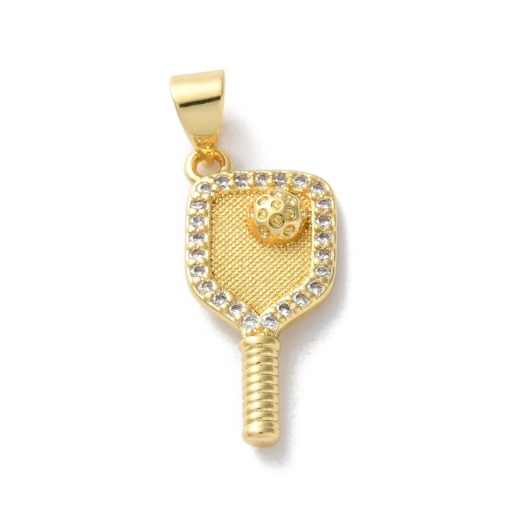 

10pcs Brass Micro Pave Cubic Zirconia Pickleball Charms for Keychian Necklace Jewelry Making Findings