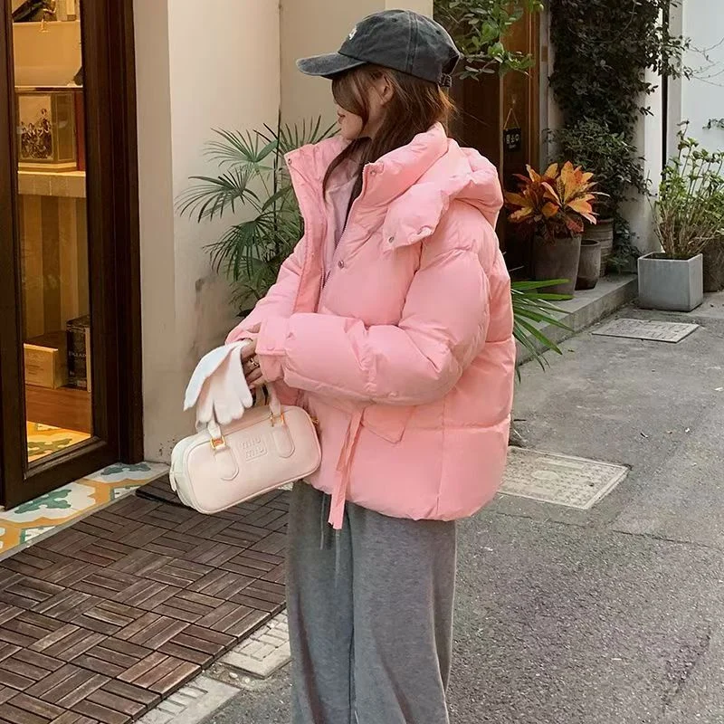 Short Down Cotton-padded Jacket 2024 Autumn And Winter New Fashion Hooded And Velvet Padded Loose Cotton-padded Jacket Coat Top