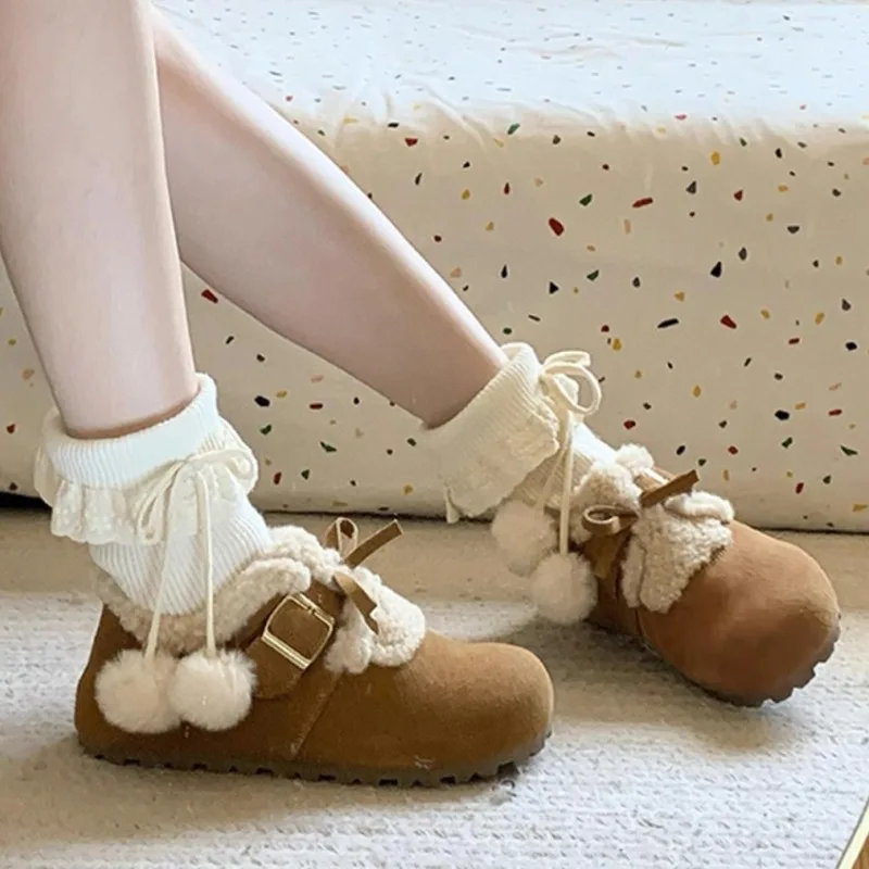 

Теплые туфли на флисовой подкладке, женские хлопковые туфли без шнуровки, удобная обувь на резиновой подошве с круглым носком, Женская Обувь