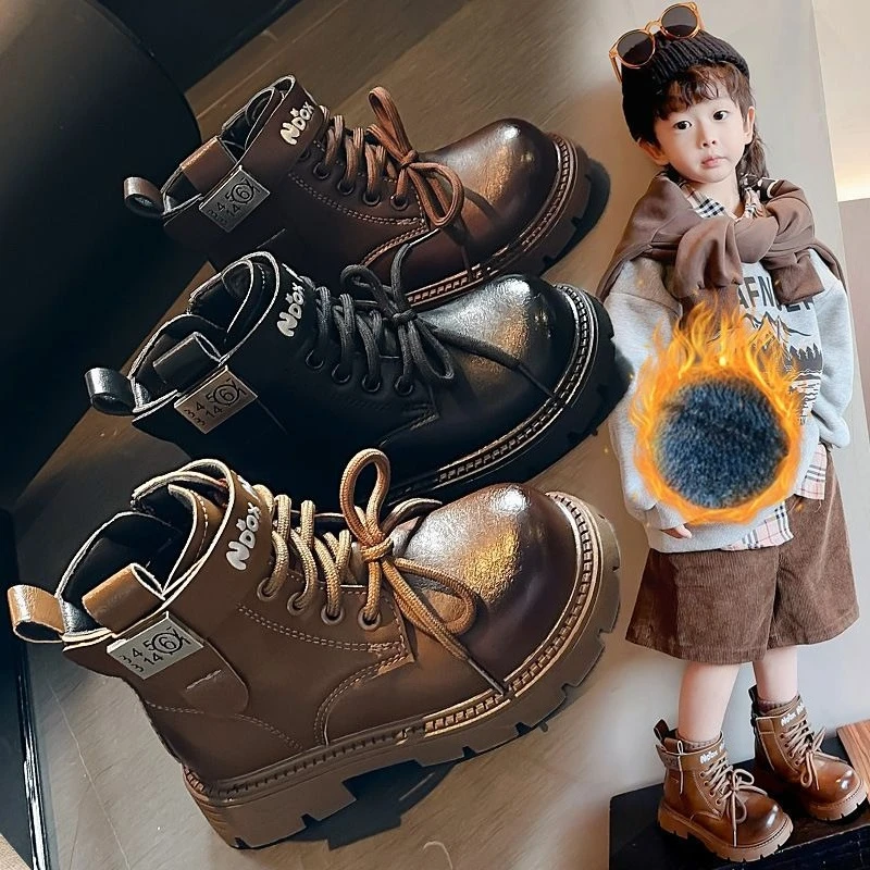 

Children's Short Boots Winter Warm Fleece Lined Unisex British Style Casual Shoes for Boys Girls Autumn Winter Outdoor