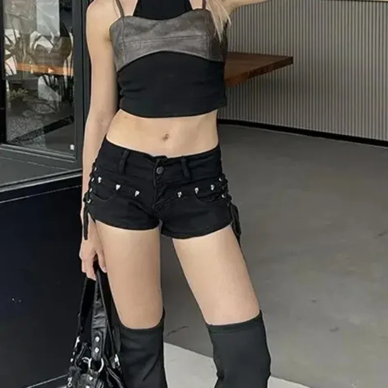 Sexy Y2k Black Skinny Low Waist Denim Shorts Women Booty Shorts