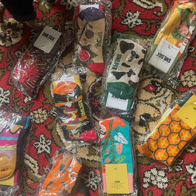 1 par de calcetines originales AB Tide para hombre y mujer, calcetines coloridos con flores, frutas, calcetines de algodón de caramelo, regalos diarios para reunirse a un amigo