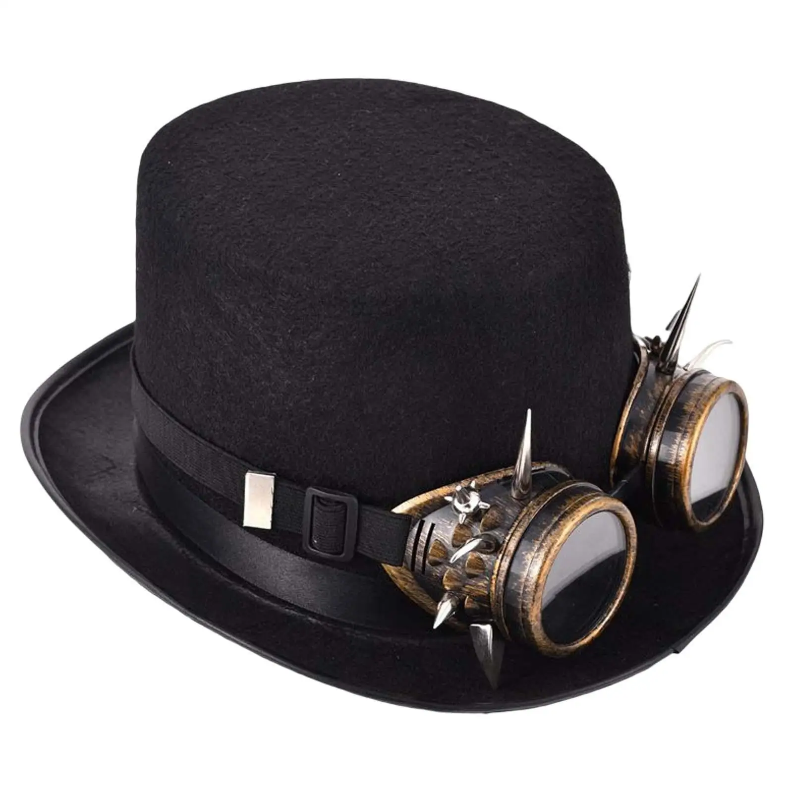 Black Gold Gothic Top Hat Halloween with Gear Costume Steampunk Goggles