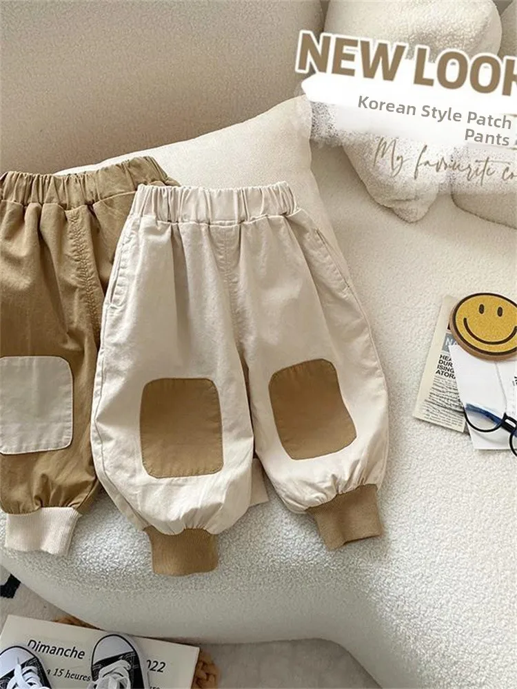 

Детские повседневные брюки-джоггеры в стиле пэчворк, новинка 2025 года, модные корейские брюки с манжетами для младенцев, длинные брюки из других материалов