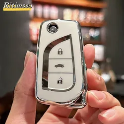 3  Buttons TPU Flip Folding Car Key Case Cover for Toyota Hilux Corolla Avensis Prado Fortuner RAV4 CHR Shell Car Accessories