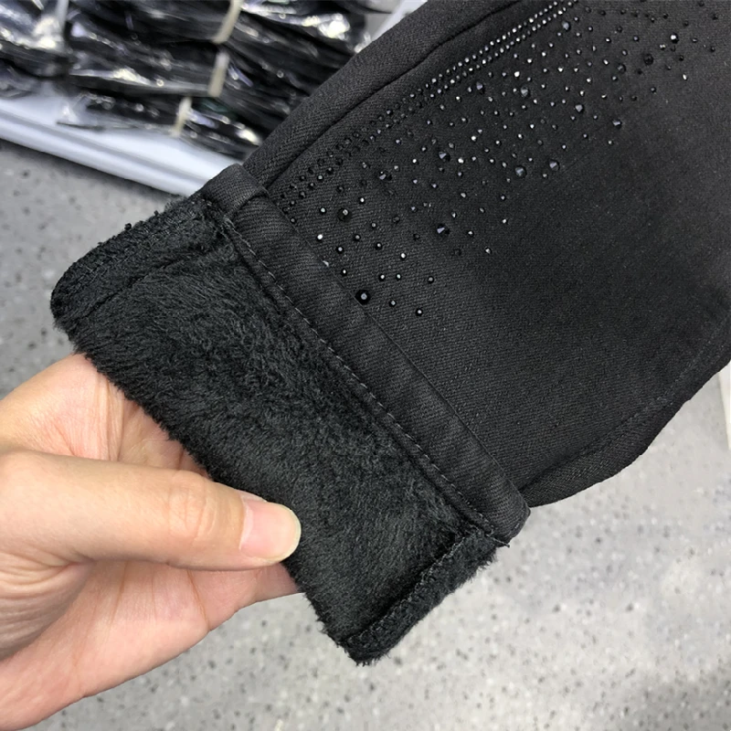 Thicken Fleece Blue Denim Trousers 2025 New Winter Stretch High Waist Slim Pencil Pants All-match Hot Drilling Floor-length Jean