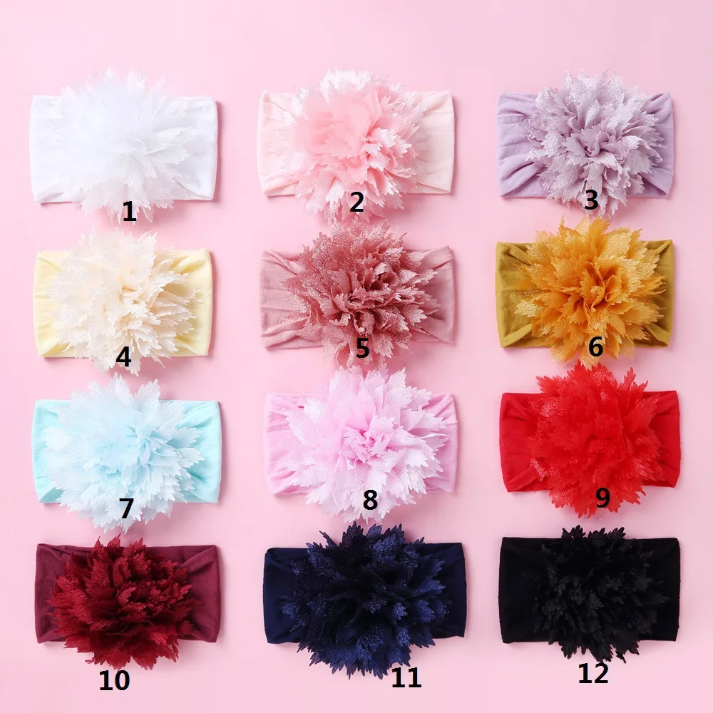 Baby Hair Accessories Nylon Headdress Flower Children\'s Hair Band Infant Soft Turban Headband Newborn Baby Girl Headwrap