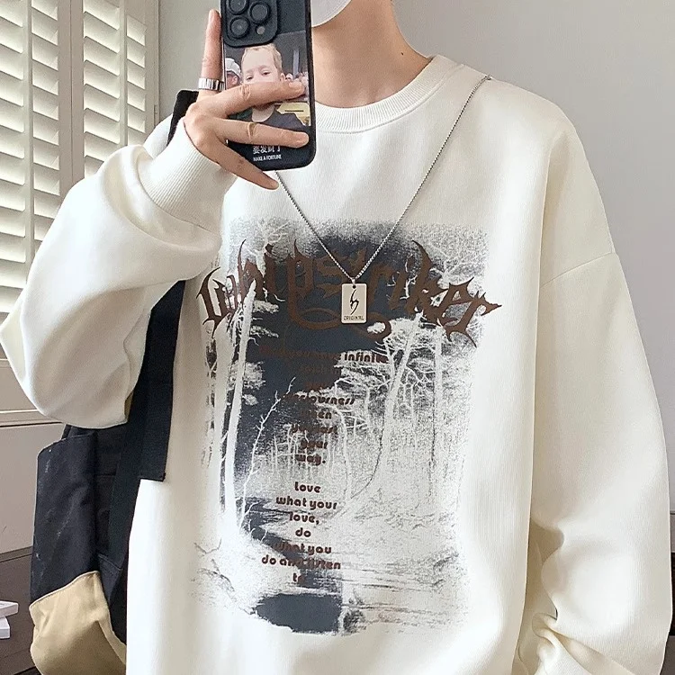 

Мужской свитшот свободного кроя с круглым вырезом, повседневный, удобный, из полиэстера, не даётся в упругость, большие размеры, осень-зима