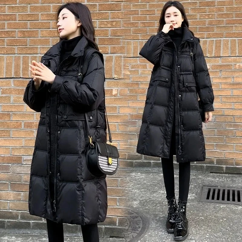 2022 Winter Neue Stehkragen Daunen Baumwolle Parker Jacke für Frauen Mittellange Koreanische Version Slim Fit Taille Schwarz Dicken Mantel