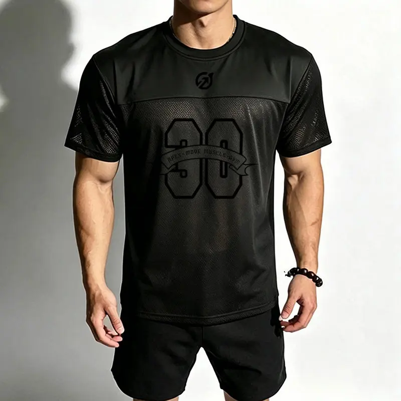 Men Mesh Workout T Shirts Quick Dry Breathable Muscle Fit Loose Short Sleeve Workout Gym Casual Tops