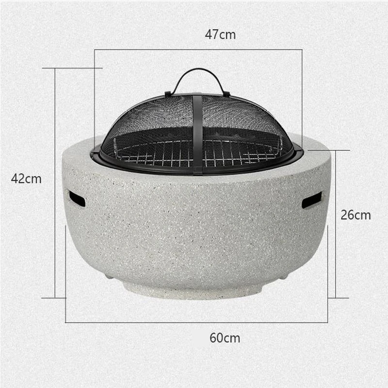 Round Outdoor Fire Pit Table Household Charcoal Brazier Garden Courtyard Barbecue Grill With Mesh Enclosure And Barbecue Net