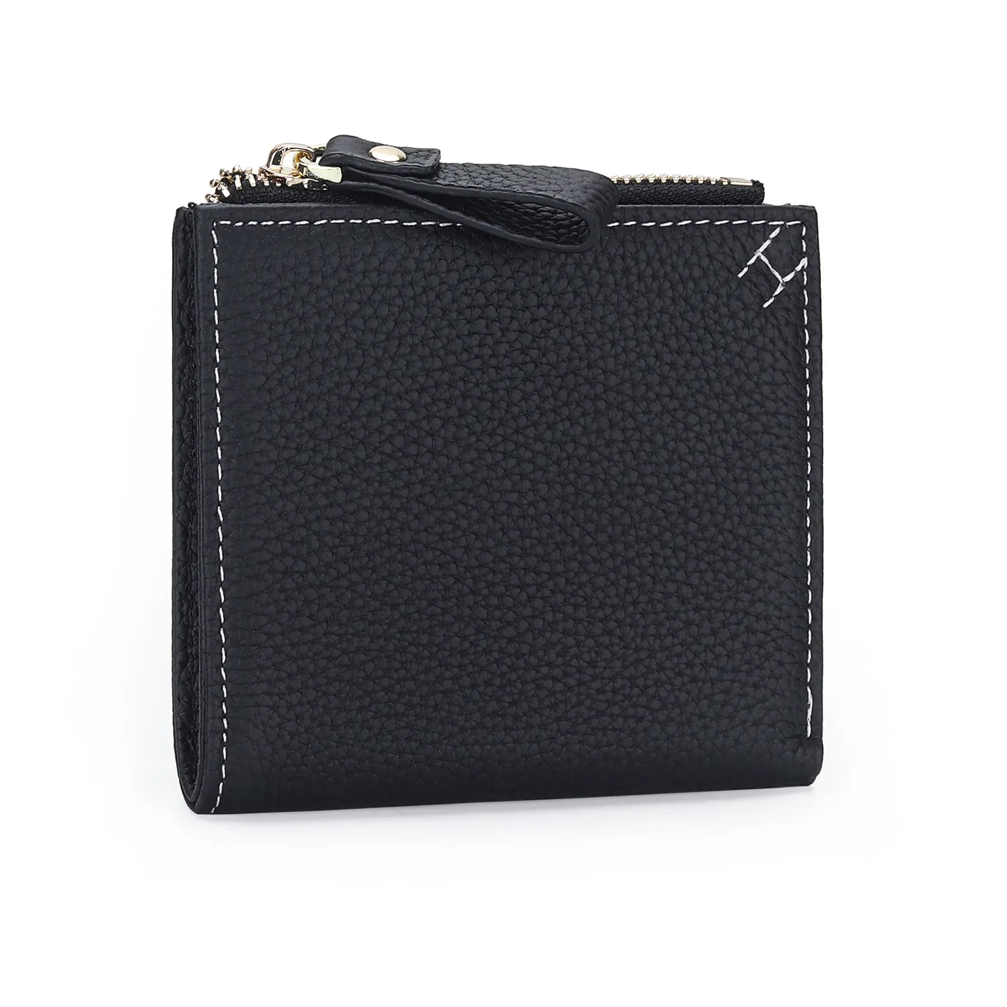 Women's Top-grain Leather Short Wallet, Multi-card Slot Exquisite Cowhide Foldable Versatile Small Purse with Zipper Coin Pocket