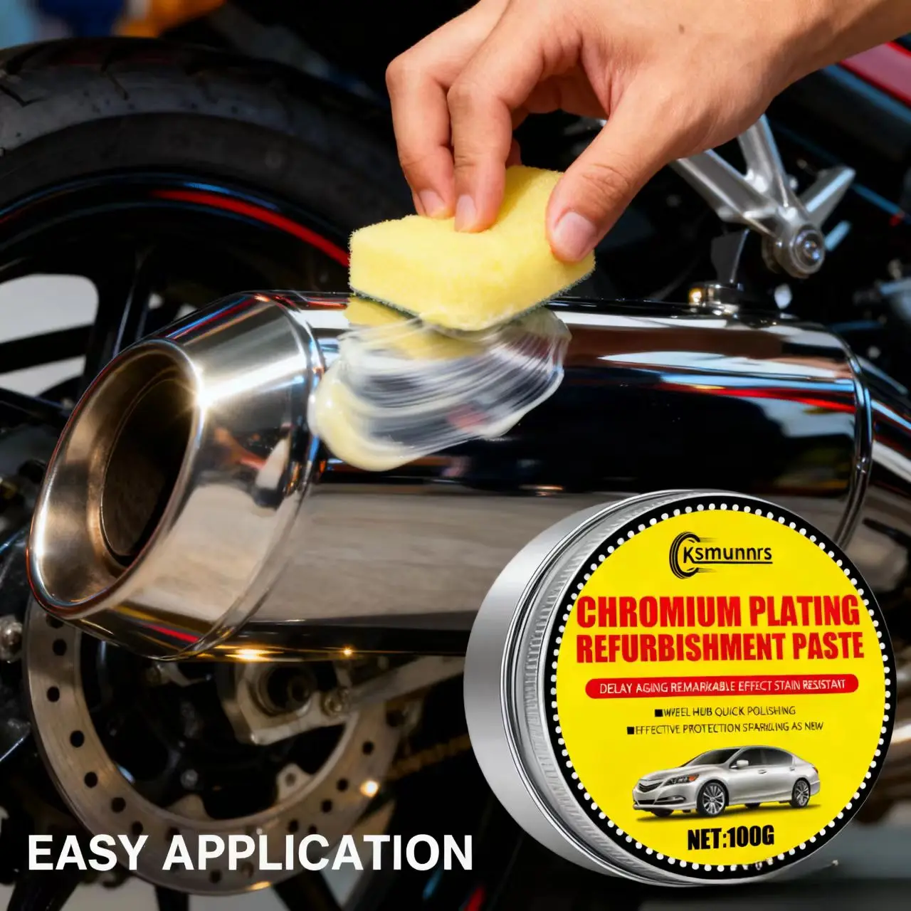 معجون تجديد مطلي بالكروم 100 جرام من Ksmunns: تألق فوري لمحور العجلة - تلميع سريع لمدة دقيقة واحدة، مقاوم للبقع، تأخير الشيخوخة، R #1