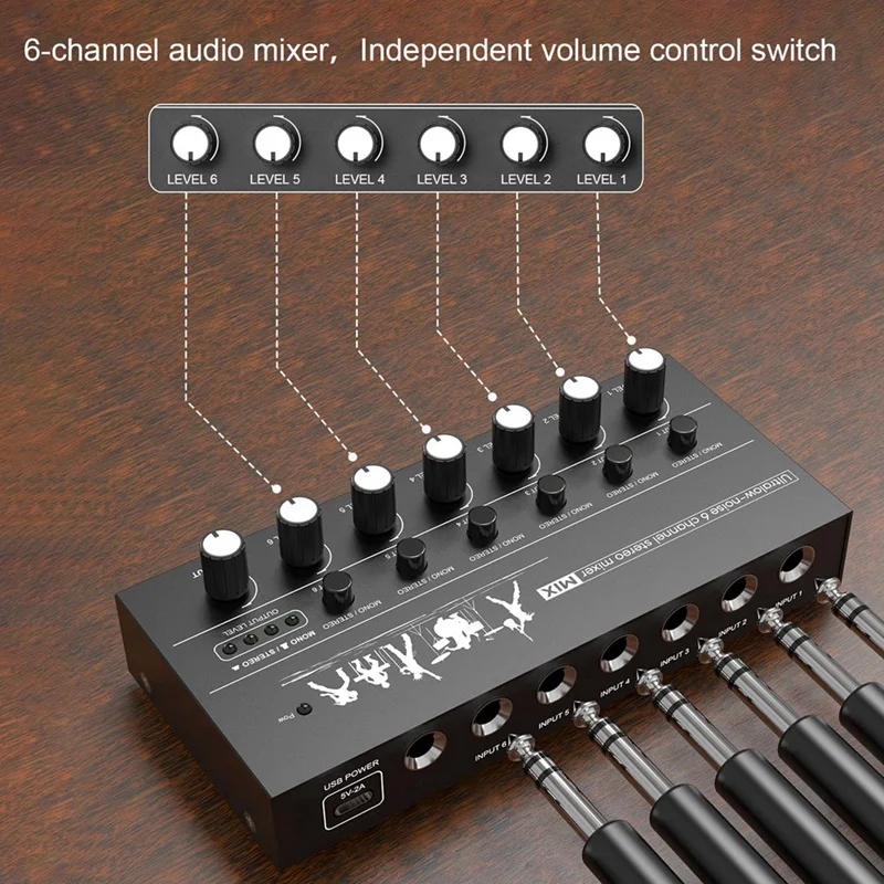 Mini Stereo Audio Mixer 6 Channel Microphone Mixer Instrument Expander For Guitar/Electric Keyboard/Amplifier/Speaker