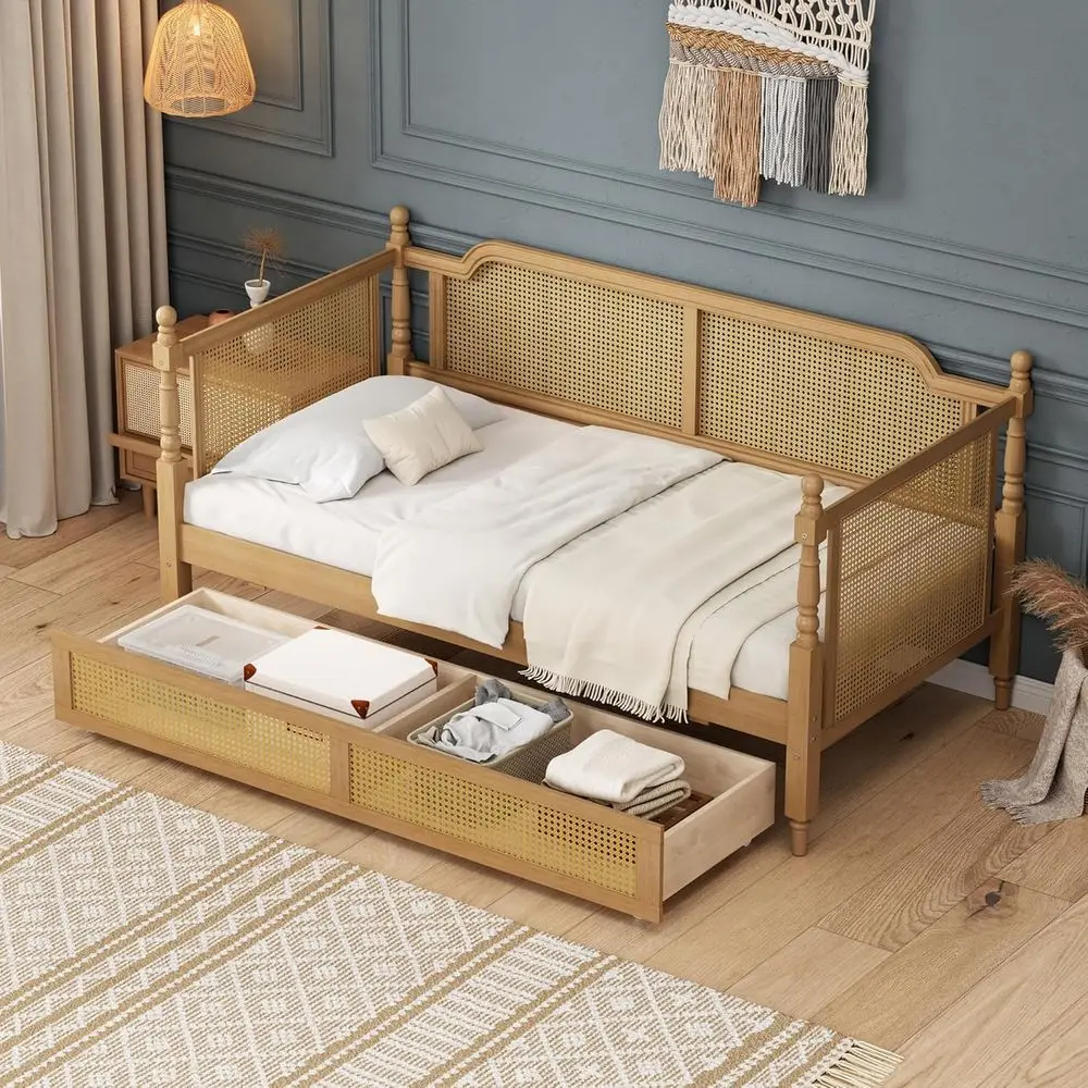 

Traditional Full Size Daybed with Storage, Wooden Frame, Living Room/Bedroom, No Box Spring, Easy Assembly, Antique Walnut Finis