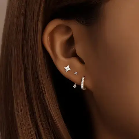 3Pcs Double Crystal Tragus Earring Floral Set Cartilage Helix Stud Earrings Bulk Lobe Hoop Earing Lot Women Fashion Jewelry Gift