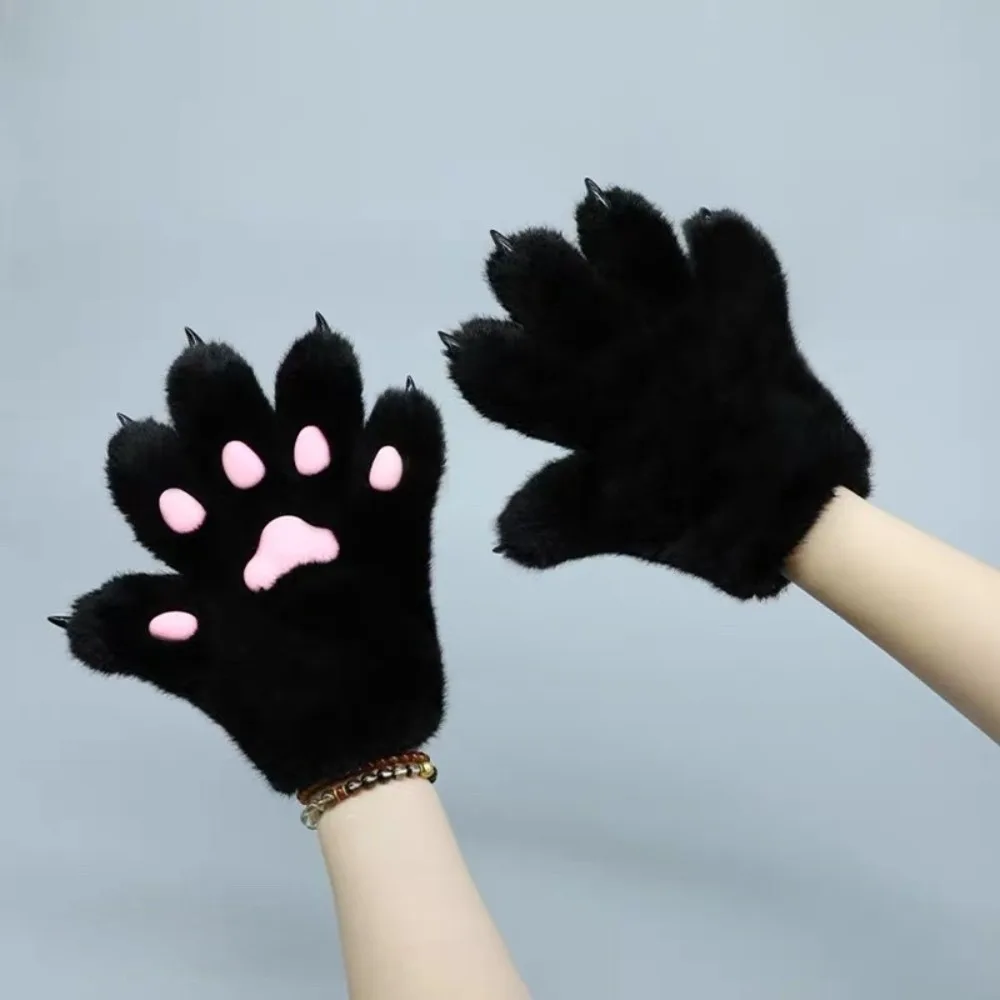 Nette Wolf Welpen Cosplay Kostüm Handschuhe Pelzigen Cartoon Plüsch Katze Pfote Handschuhe Warme Cosplay Requisiten Tier Klaue Fäustlinge Club