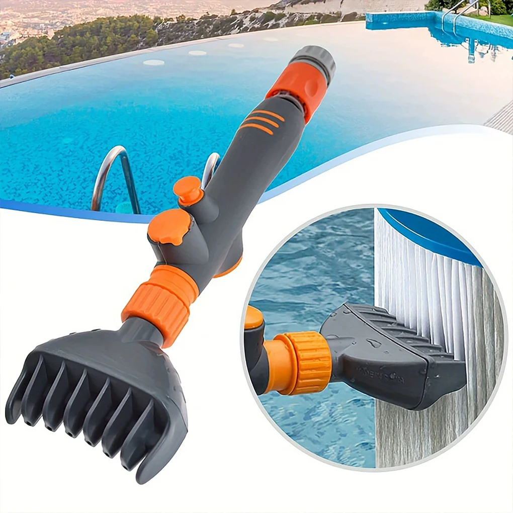 Limpiador de filtro de cartucho de piscina portátil con mango, manguera de limpieza de filtro de agua para SPA y bañera de hidromasaje, cepillo de filtro para piscina