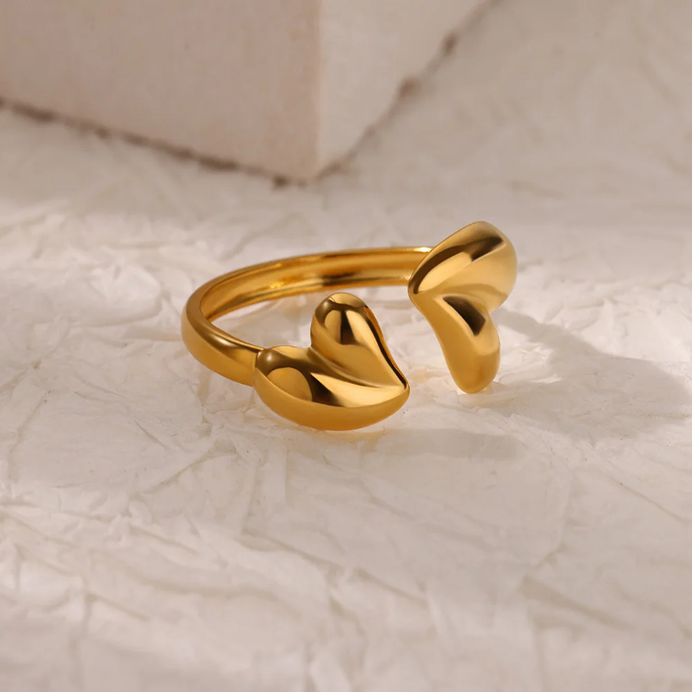 Irregular Heart Design Stainless Steel Open Rings For Women Gold Color Wedding Aesthetic Ring Jewelry Accessories Christmas Gift