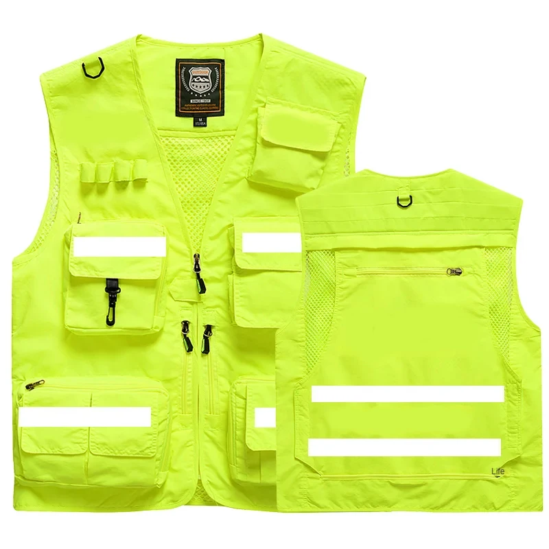 Gilet ZE à haute visibilité avec dos respirant, sauvetage d\'urgence, communication multi-poches, sécurité incendie, nouveau