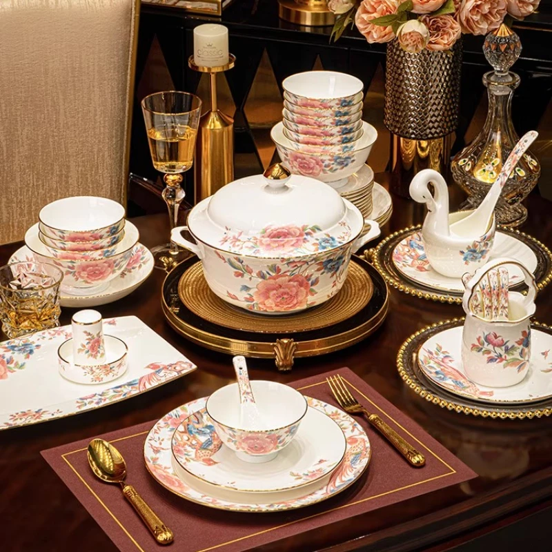 Bone China Luxury Dinner Sets Plates Ceramics Home Guests Party Wedding Dinnerware Sets Kitchen Gift Jogo De Jantar Dishes
