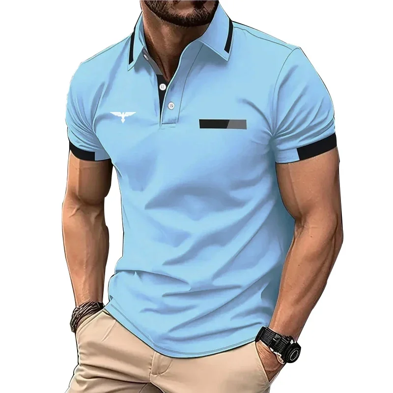 Spring Summer New Simplicity Men Polyester Quick Drying Polo Shirt Men Short Sleeve Lapel Polo Shirt Logo Print Golf Men Clothes