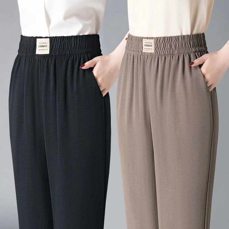 High Waist Summer Casual Thin Loose Mid-aged plus Size Nine Points Pants Women's Harlan Pants Other Material 00% Casual Pants