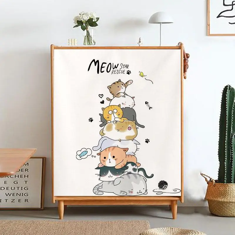 VIKAMA Cartoon Animal Cabinet Curtain Penguin Elephant Bear Rabbit Print Screen Shelf Cover Kids Room Cute Kawaii Home Decor