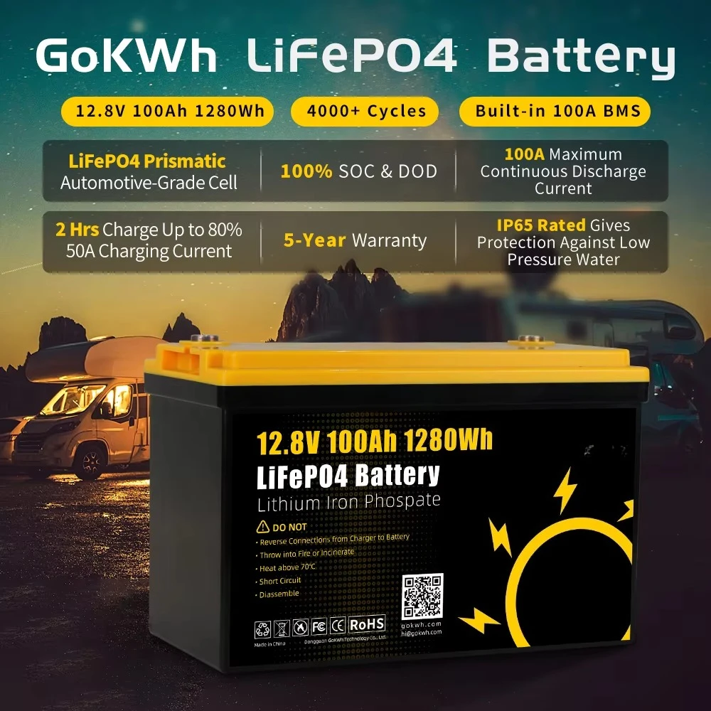 GoKWh 12V 340Ah 24V IP65 مقاوم للماء بطارية شمسية قابلة للشحن 50ah 100ah 150ah 200ah 300ah 400ah المنزل بطارية ليثيوم أيون الشمسية #6