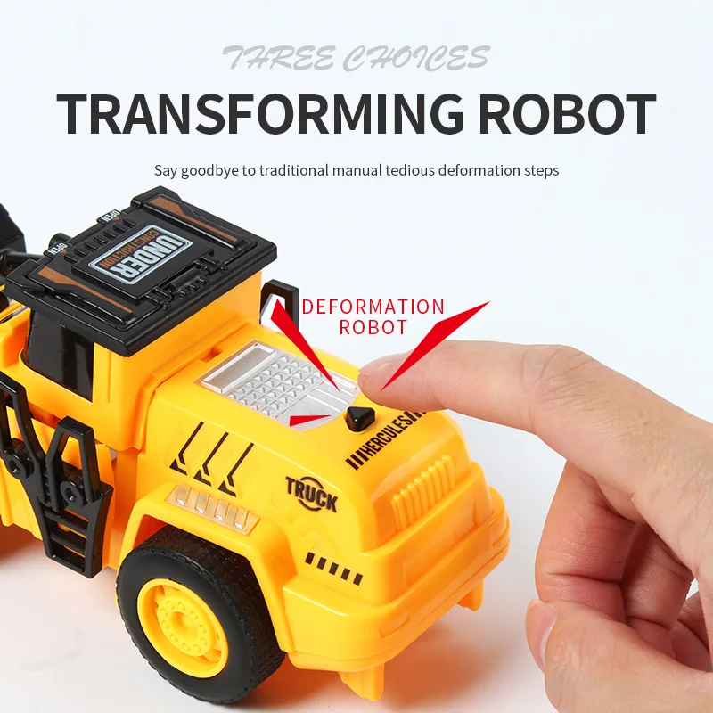 Inertial Yellow Engineering Car Robot Presses Deformation Toy Shoveling Snow Open Earth-moving Road Car Kid\'s Toy Birthday Gift