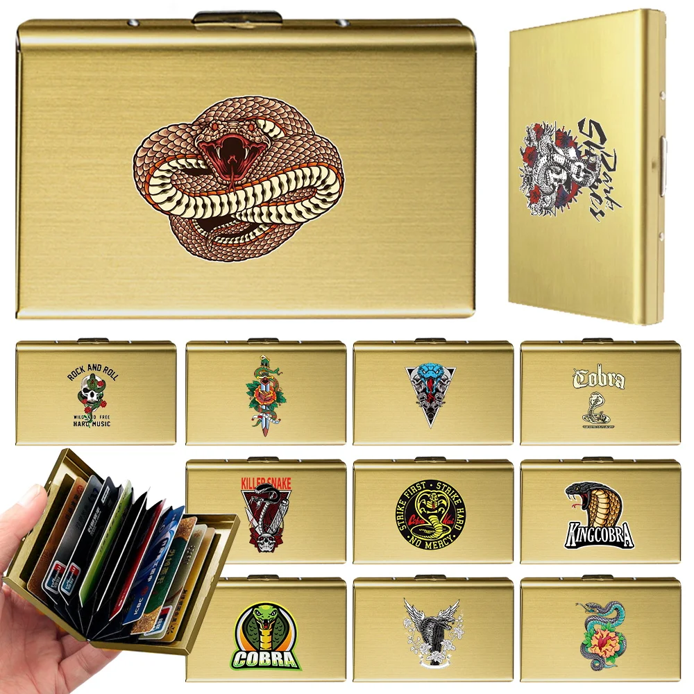 

New Minimalist Men's Anti-theft Swipe Bank Credit Card Metal Card Case Credit Cards Holder Metal Cobra Series Pattern Cards Box