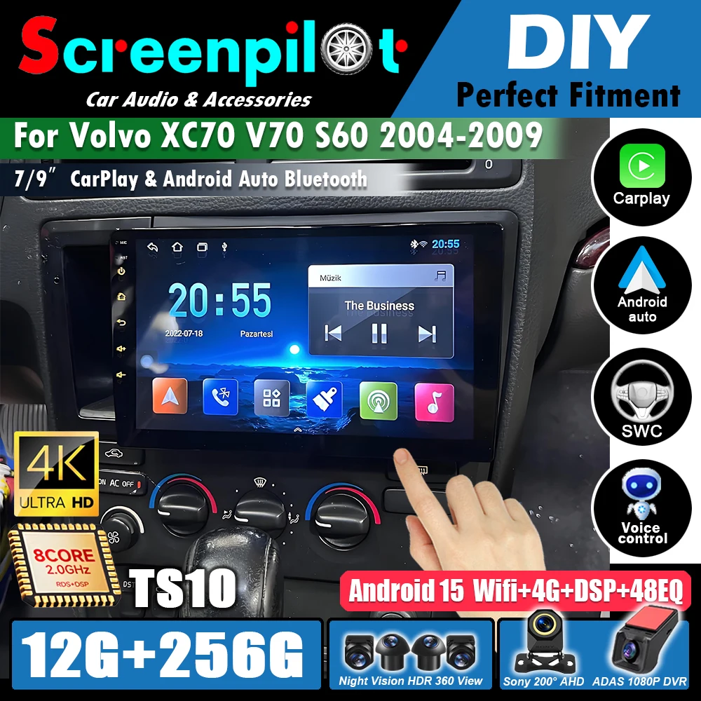 Radio Multimedia para Auto con Android 16 para Volvo XC70 V70 S60 2004 2005 2006 2007 2008 2009, Reproductor de Video, GPS, Navegación, Carplay, 5G WIFI
