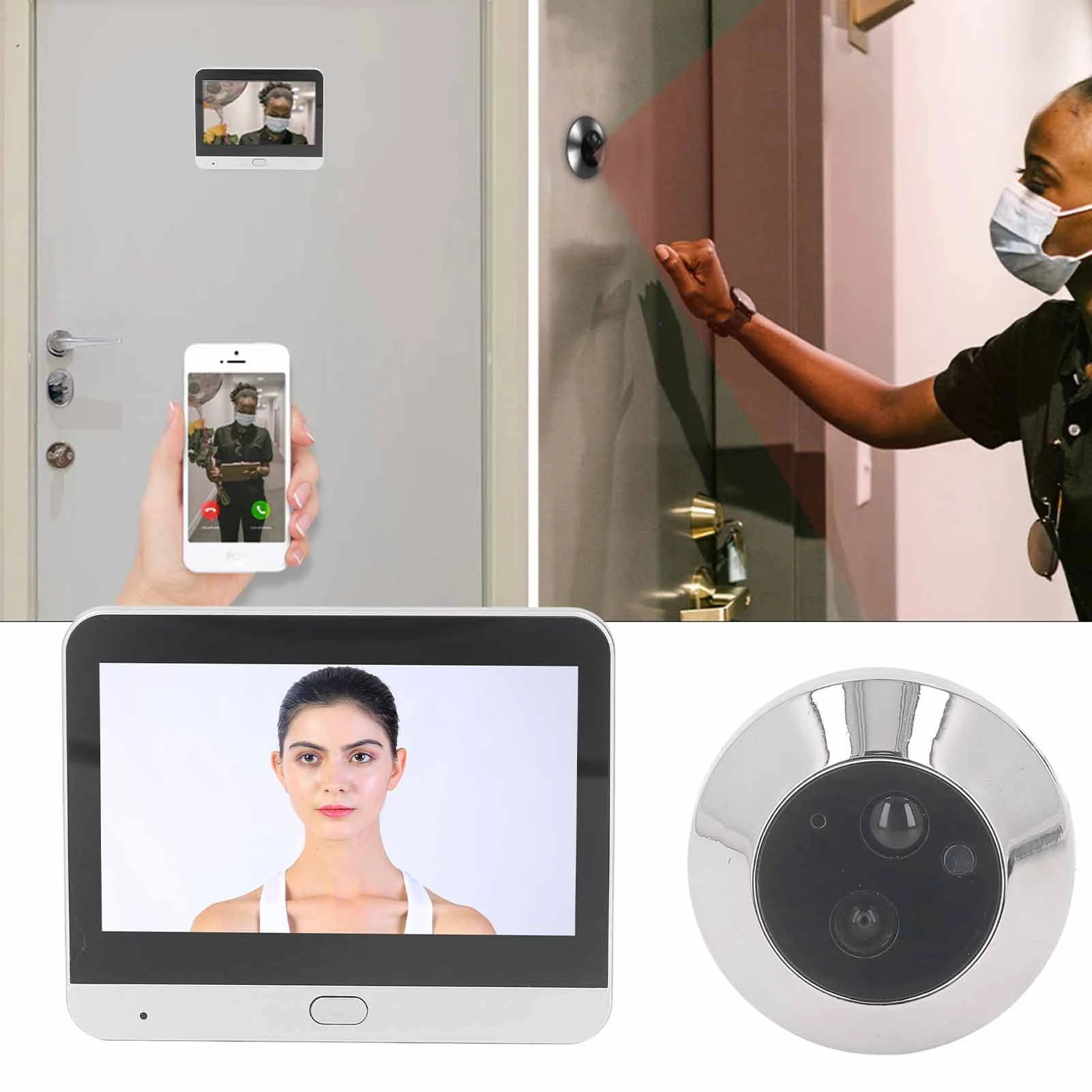 

Digital Door Viewer Motion Detection 120 Degree Wide Angle Automatic Snapshot Monitor Intercom Peephole Camera 1080P for Home