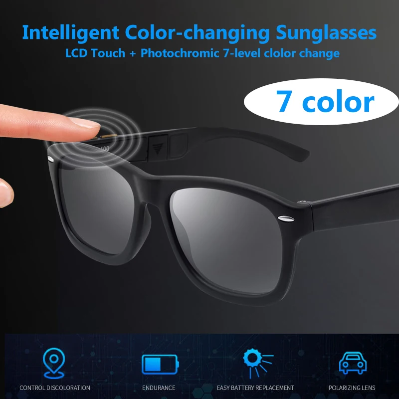 Intelligent LCD Touch 7-level Adjustable Color-changing Sunglasses Chameleon Photochromic Sunglasses Polarized Sunglasses UV400