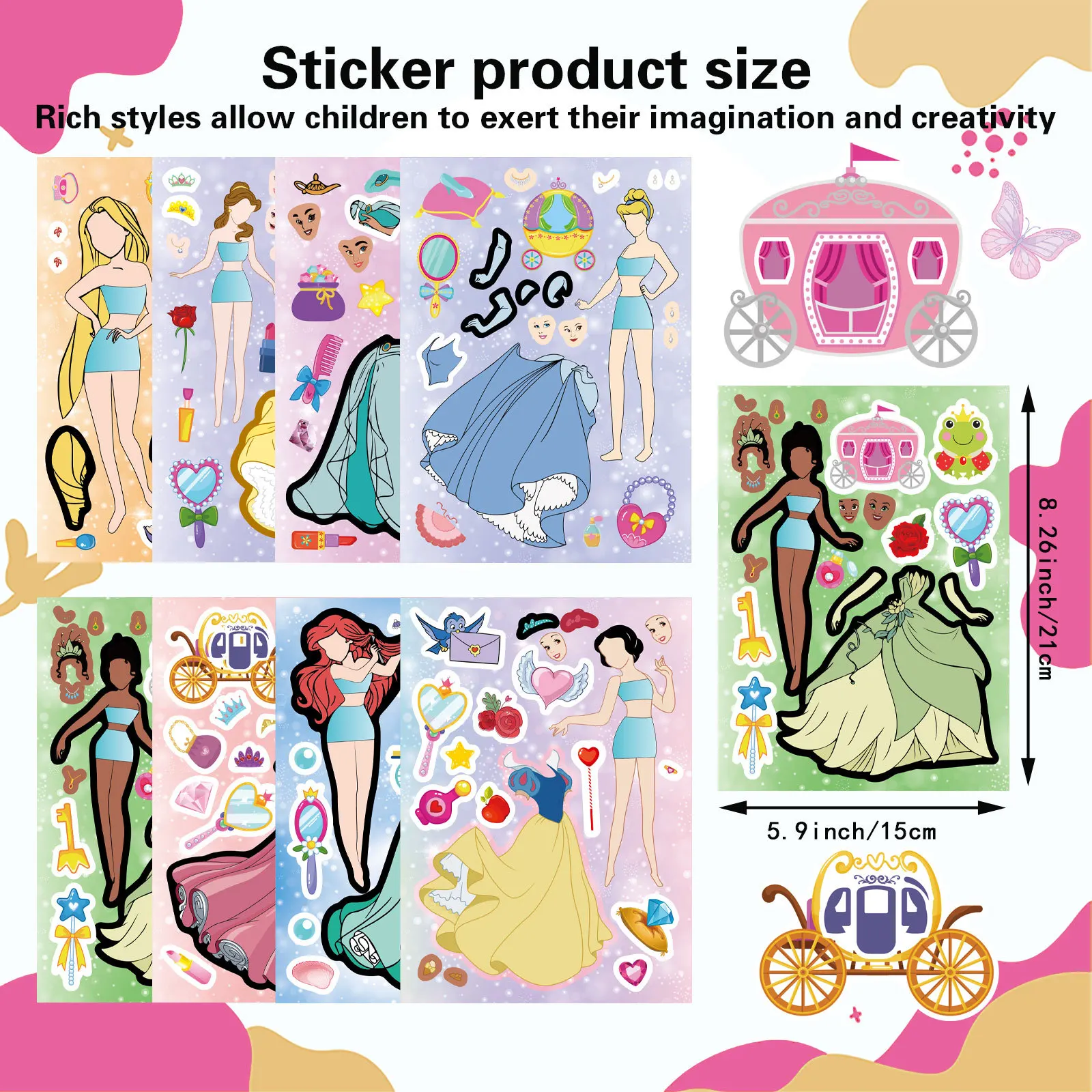 

8/16Sheets New Disney Princess Make a Face Puzzle Stickers Kids DIY Cartoon Decals Toys Assemble Jigsaw Party Decoration Toys