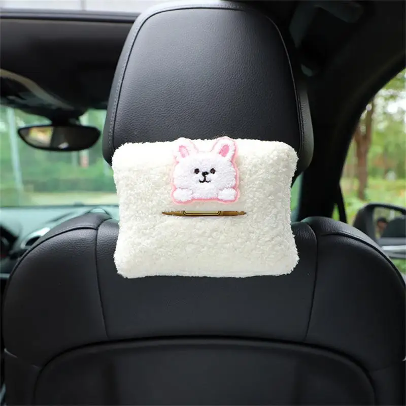 Cute Cartoon Plush Cloud Flowers Car Tissue Box Hanging Napkin Holder For Car Back Seat Headrest Armrest Paper Organizer Storage