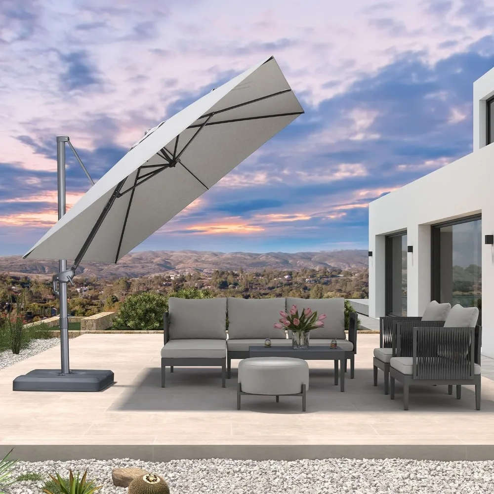 10ft Cantilever Parasol,fade Resistant Recycled Olefin Fabric,360 Degree Rotation,for Deck Pool Garden, Square Windproof Parasol